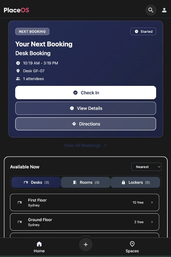 WorkMate mobile app home screen showing next booking with check-in, view details, and directions